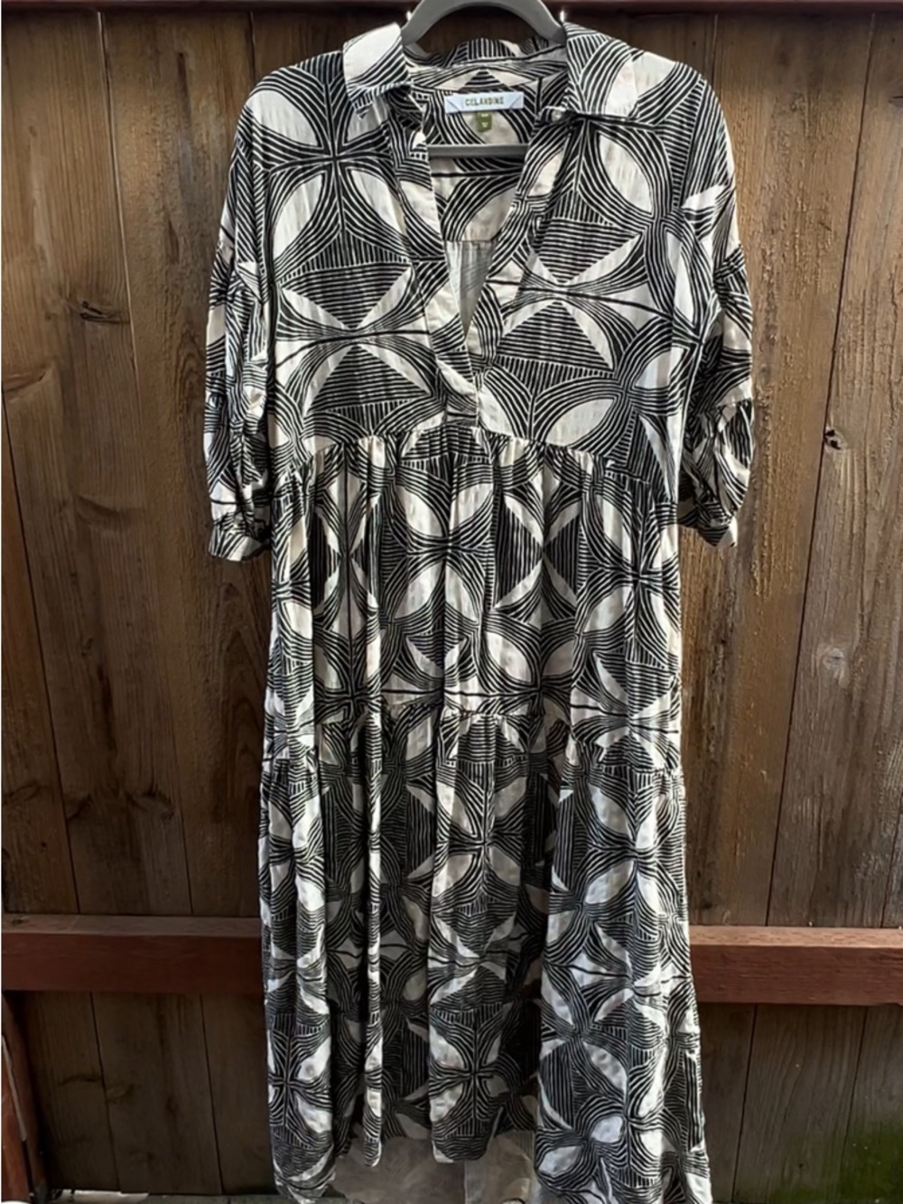 Celandine Neutral Black & White Patterned Midi Dress